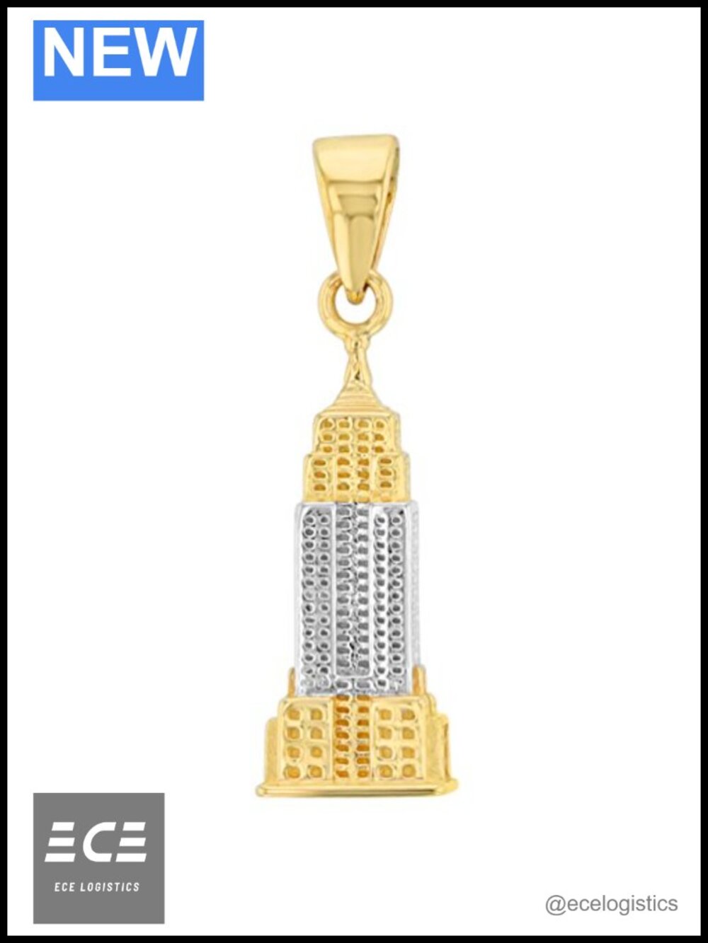 Solid 14K Yellow Gold Empire State Building Charm Pendant Handmade USA